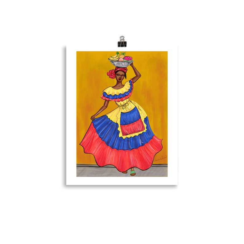 Palenquera from Cartagena Colombia art print, Colombia poster,  Colombian gifts, Souvenir from Cartagena, Colombian Palenquera poster