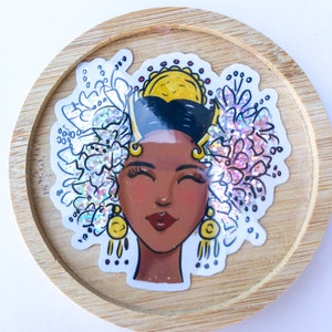 Panamanian woman with tembleques sticker | Panama high-quality glitter sticker | Laptop decal Panama | Panama water bottle sticker
