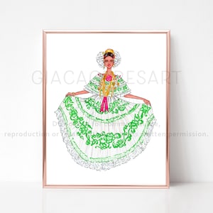 Pollera de Gala Santeña, Panamanian traditional dress, Pollera from Panama, Los Santos, Panama Poster, Panamanian gifts, Hispanic pride