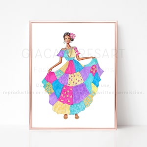 Pollera Congo de Colon | Pollera Panameña | Panamanian Traditional Costume | Panama Souvenir | wall art  | Panama dress | Panama art
