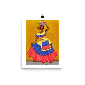 Palenquera from Cartagena Colombia art print, Colombia poster,  Colombian gifts, Souvenir from Cartagena, Colombian Palenquera poster