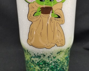 Baby Yoda Glittered Tumbler