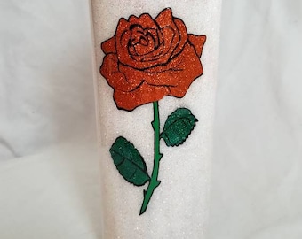 Personalized Glitter Rose Tumbler 20 oz skinny