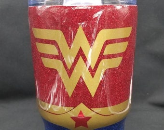 Personalized Wonder Woman Glitter Tumbler