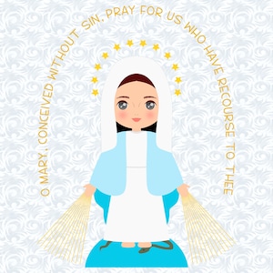 Our Lady of Miraculous Medal clipart, Cute Virgin Mary clipart, religious theme, Blessed Virgin Mary