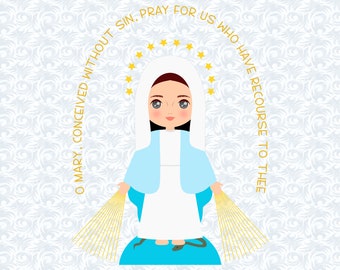 Virgin Mary Clipart: Miraculous Medal, Religious Theme (Digital Download)