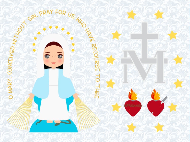 Our Lady of Miraculous Medal Clipart Cute Virgin Mary - Etsy