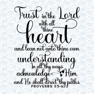 Proverbs 3:5-6 KJV Trust in the Lord with All Thine Heart SVG with Commercial License, Christian Art, Cut File, Vector Graphics