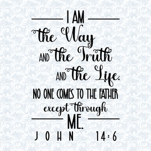 John 14:6 I Am the Way and The Truth and the Life Bible Verse SVG with Commercial License, Christian Art Gift, Cut File, Vector Graphics
