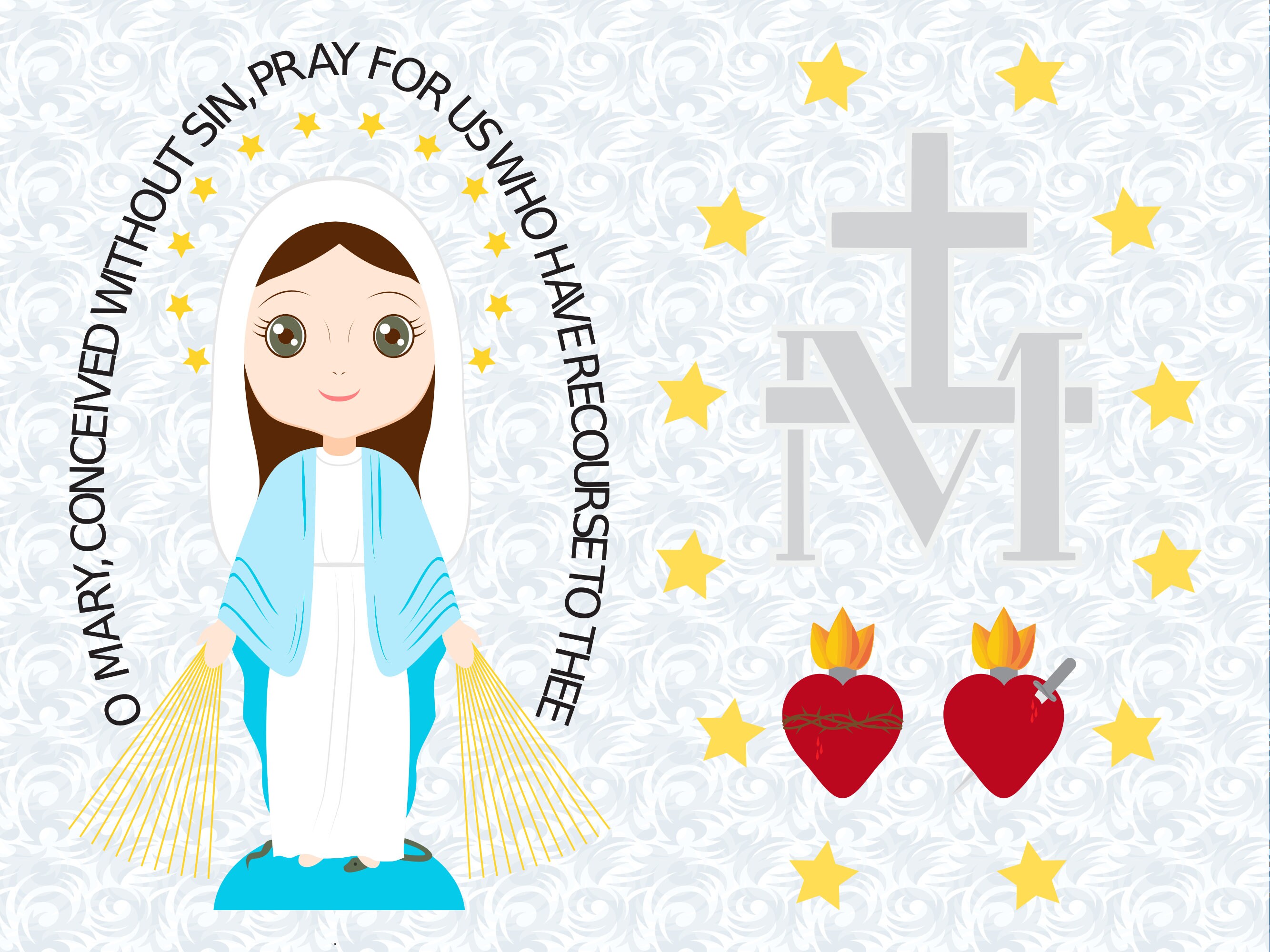 Our Lady of Miraculous Medal Clipart Cute Virgin Mary | Etsy