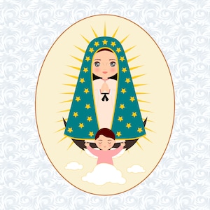 Our Lady of Guadalupe clipart, Virgin of Guadalupe, La Morenita, Blessed Virgin Mary, cute Religious clipart, Catholic