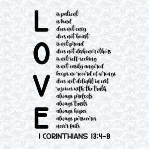 1 Corinthians 13:4-8 Love is Patient Love is Kind Bible Verse SVG with Commercial License, Printable Christian Art Gift, Cut File, Vector