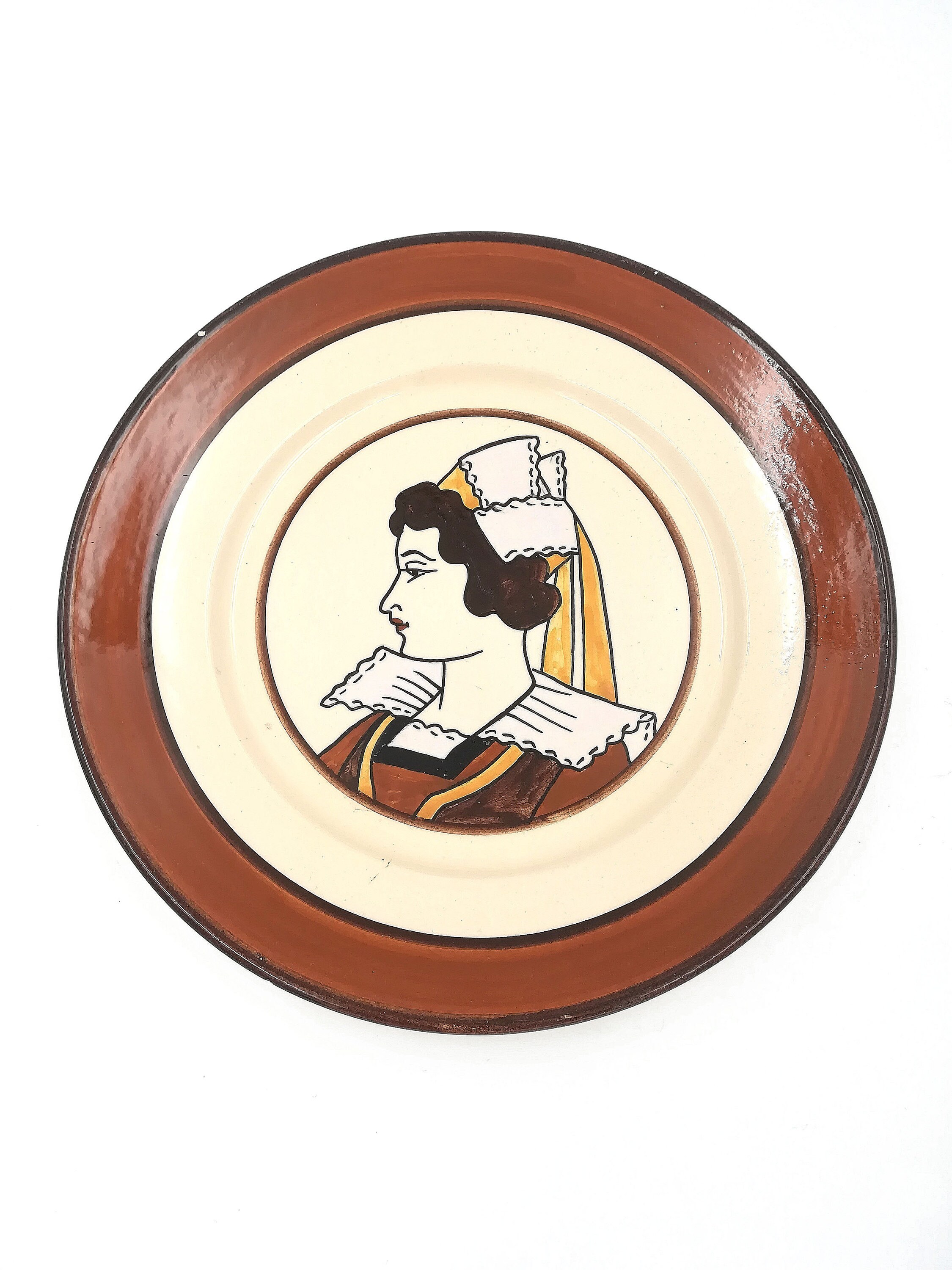 Plate, Porcelain, Quimper, HB, made in France, year 50
