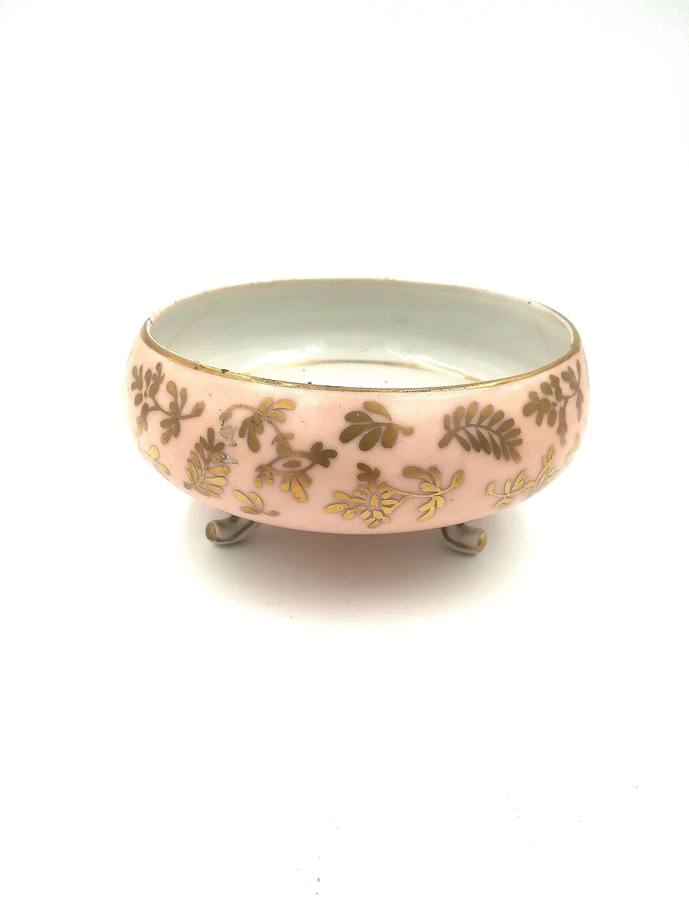 Coupe, Porcelaine, Décor Floral, Rose, Doré, Blanc, Fin 19Ème Début 20Ème