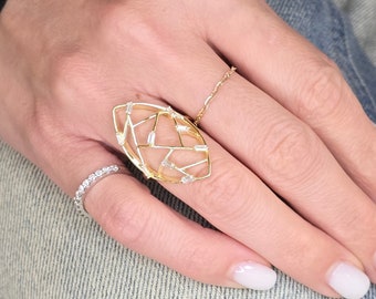 Sterling Silver, Statement Ring, Cubic Zirconia Stones, Sebebo Jewelry, Gold Plated Ring