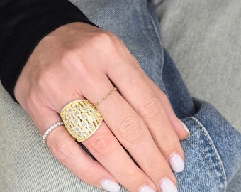 Sterling Silver, Statement Ring, Cubic Zirconia Stones, Sebebo Jewelry, Gold Plated Ring