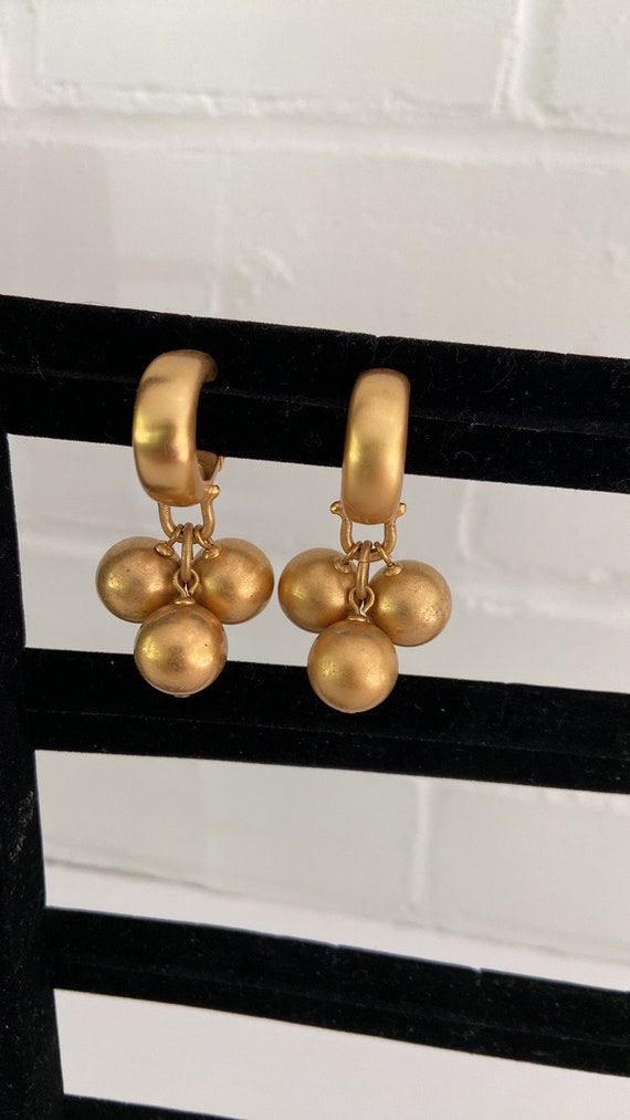 Vintage Gold Dangle Earrings, Brushed Gold Clip-On