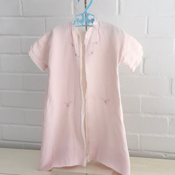 Baby Infant Pastel Pink Vintage Classic Short Sleeve Open Front Bathrobe Size 12 Months