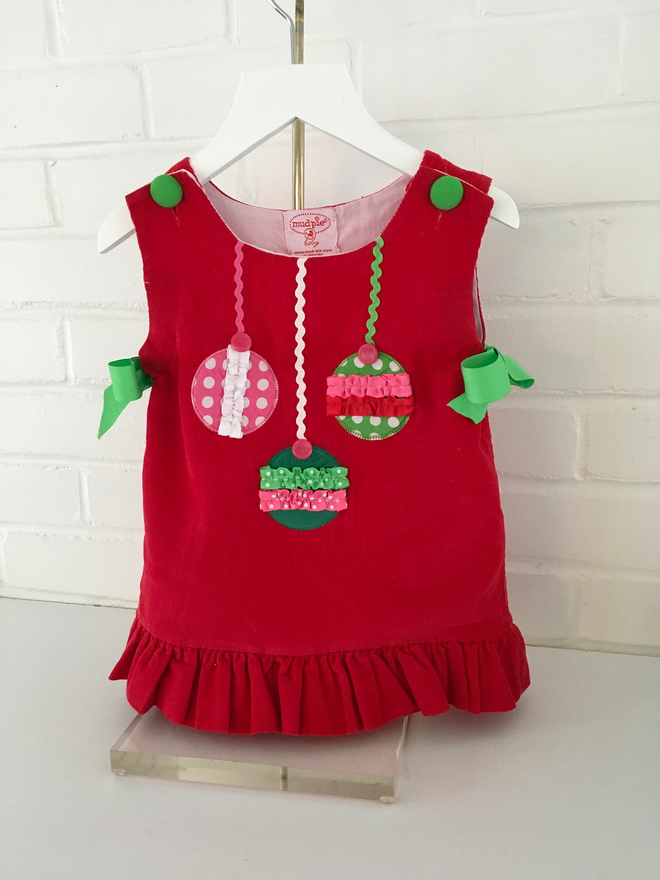 Mud Pie Classic Old Style Girl Toddler Baby Red and Green Sleeveless Jumper Style Christmas Ornament Dress Size 12 18 Months Etsy