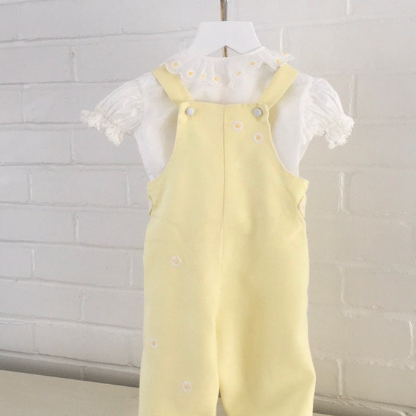 Vintage Pale Yellow Daisy Summer Two-Piece Romper Set Size 12-18 Months