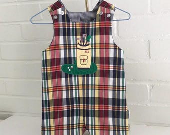 Bailey Boys Classic Toddler Reversible Plaid Check Golf Airplane Theme Summer Romper Size 12 Months