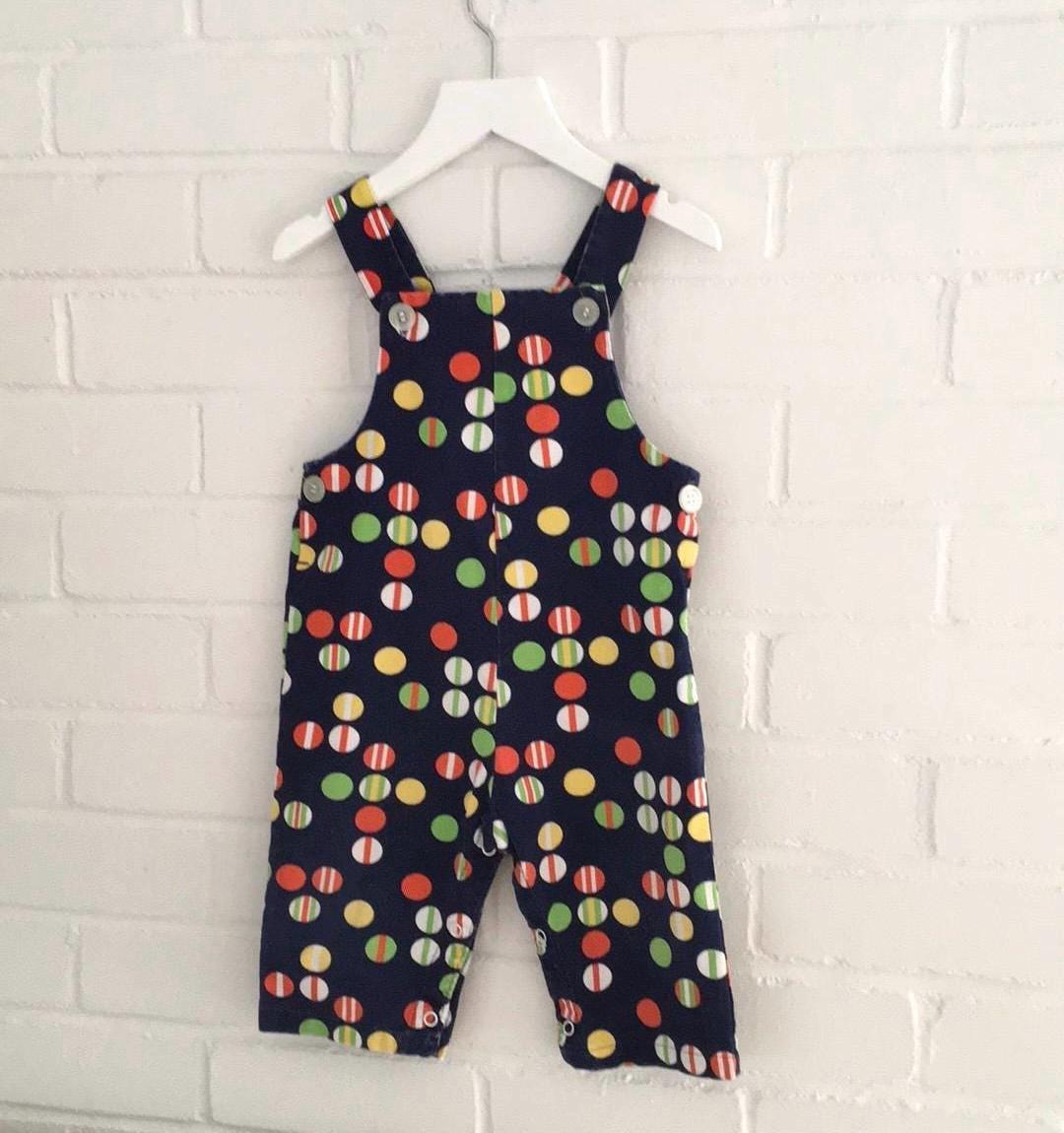 Vintage Healthtex Stantogs: Baby Polka Dot Denim Overalls (18