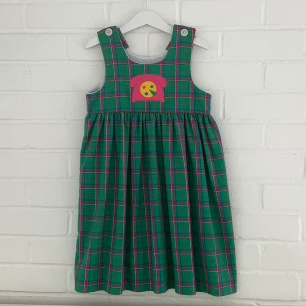 Kelly’s Kids Classic Green And Pink Plaid Jumper Dress Size 5