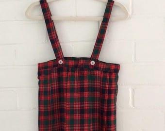 Vintage Handmade Plaid Suspender Skirt - Toddler Size 3T-4T