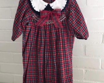 Baby Plaid Romper: Holiday Bubble Romper, Velvet Collar (12 Months)