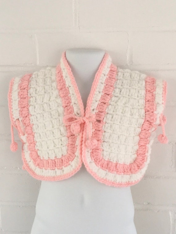 Knitted Pink And White Vintage Baby Shrug Poncho S