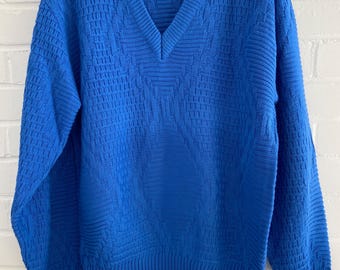 Men’s Classic 1990 Retro Carolina Blue Textured V Neck Spring Summer Golf Easter Sweater Size Xl
