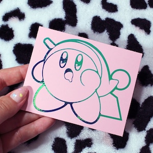 Sword Kirby Vinyl Decal | Bumper Sticker | Car, Motorcycle | Laptop, Water Bottle | Cute, Kawaii | Holographic