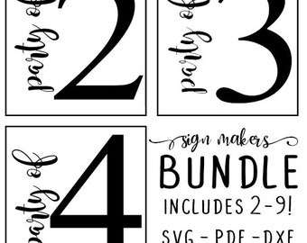 Party of Family Sign 2 a 9 SVG DXF PDF Digital Cut Files