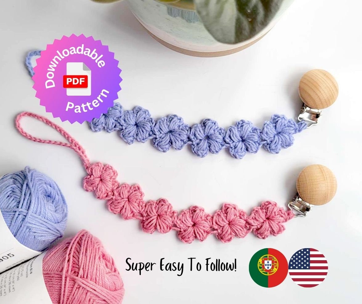Crochet Flower-Puff Pacifier Clip Pattern/