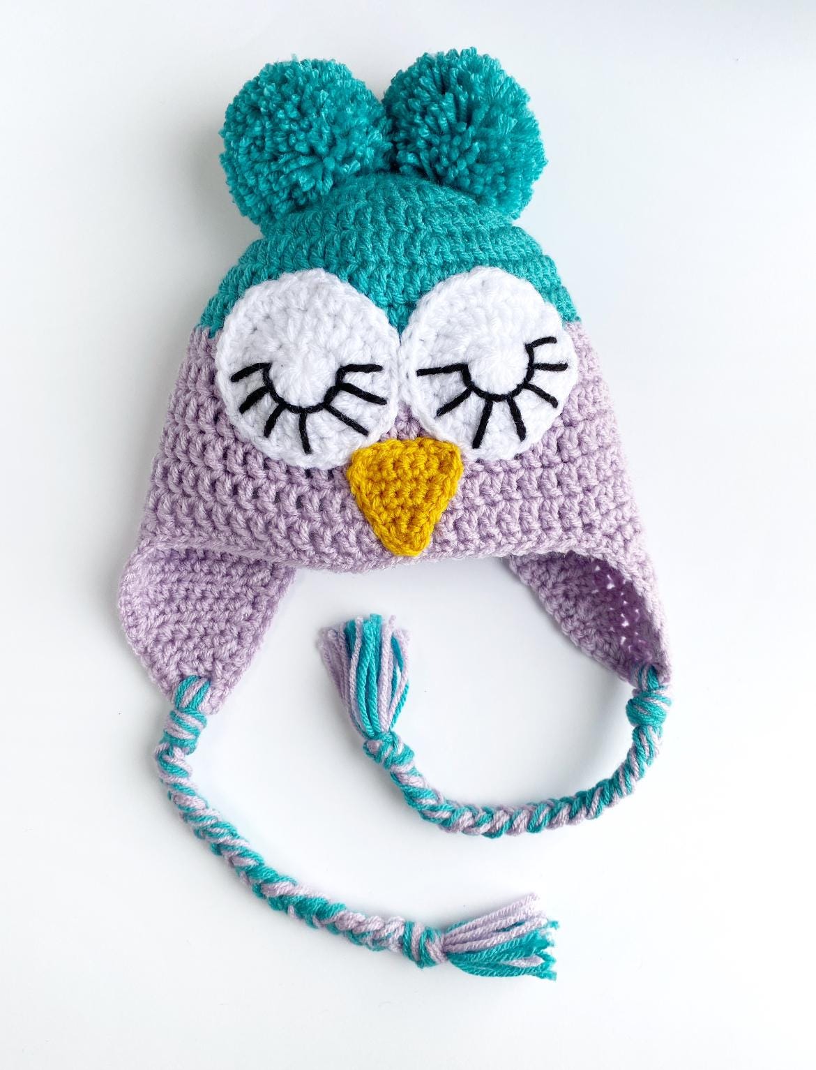 Owl Hat, crochet, beanie, toque, ear flaps, fall, winter, warm, baby, kids