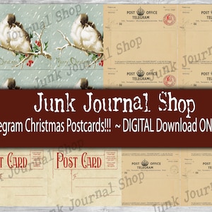 Christmas Telegram Postcards, DIGITAL download only, Junk Journal Christmas Cards image 1