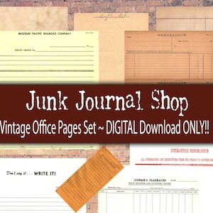 Vintage Ephemera Pages, 16 pages of print ready digital office, accounting, ledger, memo, order blanks & more!
