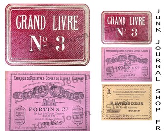 Printable Full sheet of 3 different vintage French Ledger Labels in 3 sizes, digital French labels