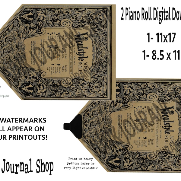 DIGITAL- Decorative Piano Roll Digital Download , Piano roll junk journal, Junk Journal Shop