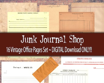 Vintage Ephemera Pages, 16 pages of print ready digital office, accounting, ledger, memo, order blanks & more!