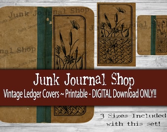 Printable Vintage Ledger Covers- Digital Download Only!!!- 3 sizes in one set.