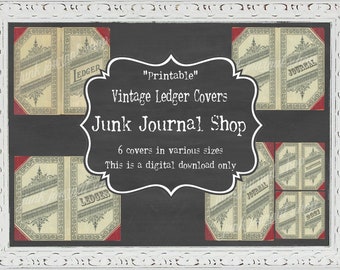 Printable Vintage Ledger Covers, 6 sizes!- Digital Download Only!