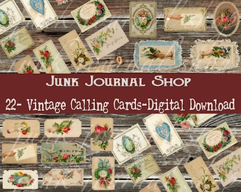 22 Vintage calling cards-digital download ONLY. Vintage ephemera, Vintage tea cards, Vintage place cards, Junk Journal Shop