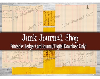 Printable Ledger Card Journal Cover & Embellishments , Vintage Ledger Cover, Vintage Ledgers, Junk Journal Shop