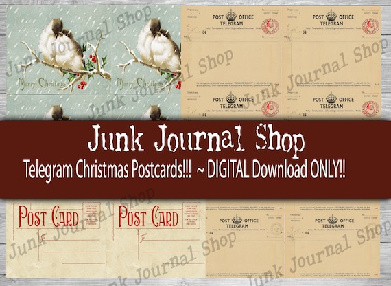 Christmas Telegram Postcards, DIGITAL download only, Junk Journal Christmas Cards