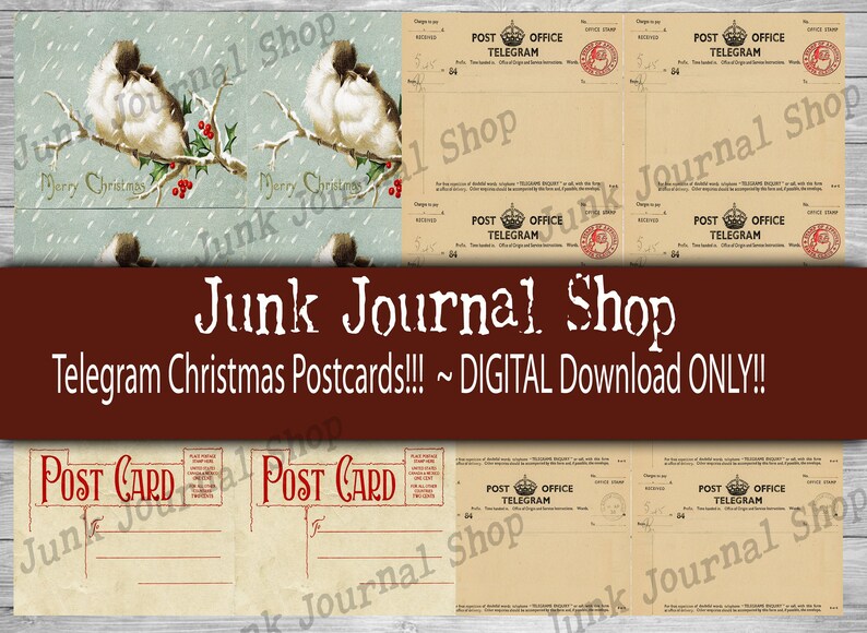 Christmas Telegram Postcards, DIGITAL download only, Junk Journal Christmas Cards image 1