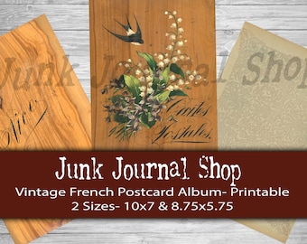 Vintage French PostCard Album Cover & End Papers, Junk Journal Shop