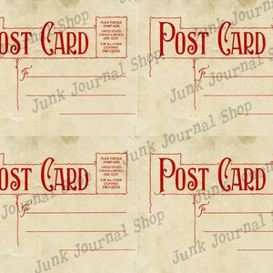May include: Four vintage-style postcard templates with the text "POST CARD" in red lettering. Each template has a space for a stamp, an address, and a message.