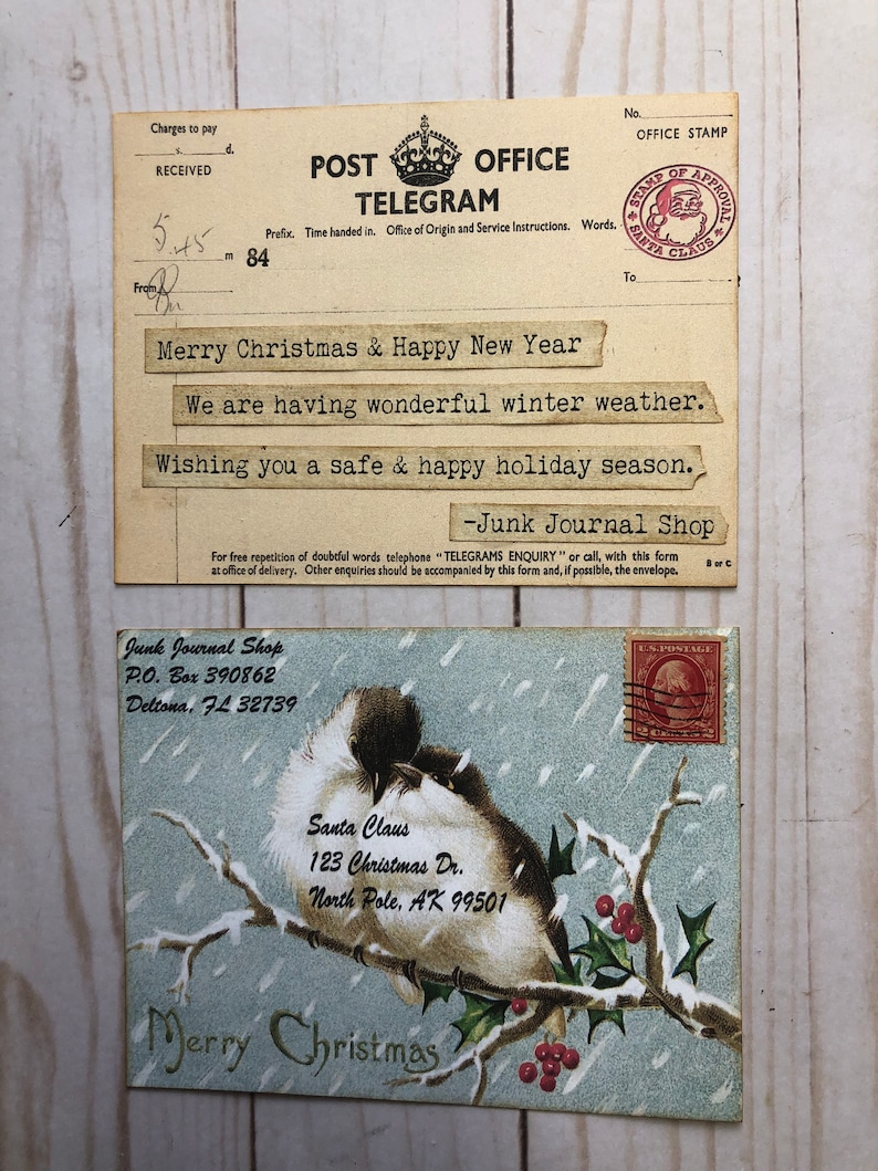 Christmas Telegram Postcards, DIGITAL download only, Junk Journal Christmas Cards image 2