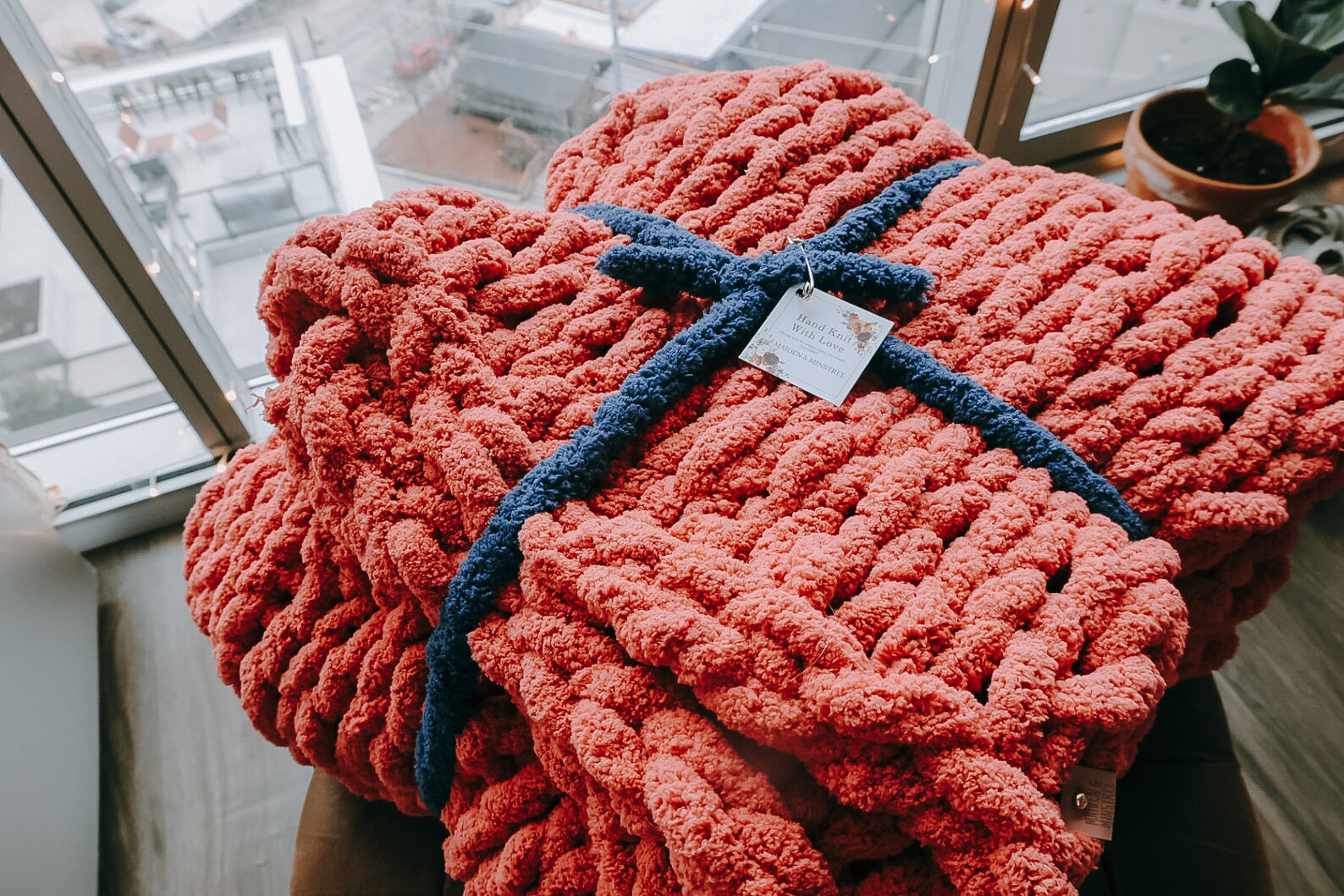 Terra Cotta Hand Knit Chunky Blanket Etsy Ireland